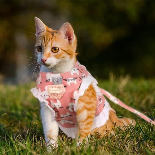 Dora Bridal Cat Churness Leash Set com borda de renda, à prova de escape escovada de cão de cachorro para viajar