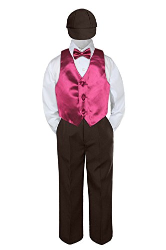 5pc bebê menino meninos coletes roxo gravata arco calça marrom chapéu traje roupas s-7)