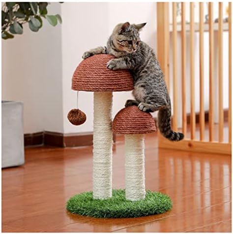 N/A Cat Scratcher Cogumelo Funny Kitten Double Scrtanding Posts Sisal Treinando brinquedos para gatinhos e gatos com bola pendurada