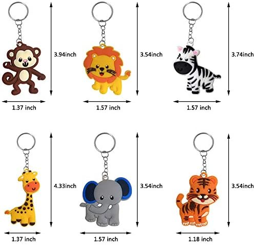 Imagitek 24 Pack Jungle Animal Keychains Safari Animal Keychains para Safari Favors Favors Supplies,