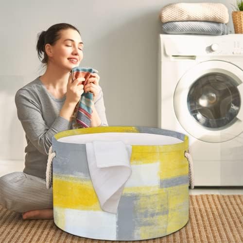 Pintura de arte cinza amarelo abstrato grande cestas redondas grandes para cestas de lavanderia de