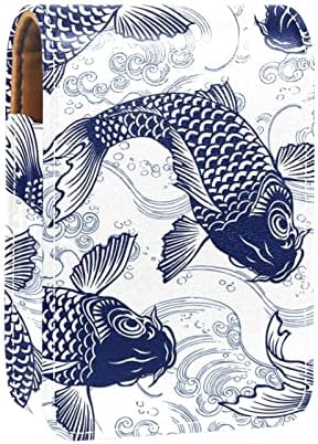 Blue Fish Carp Koi Wave Padrão de batom de batom com suporte de batom de espelho para bolsa de cosmética