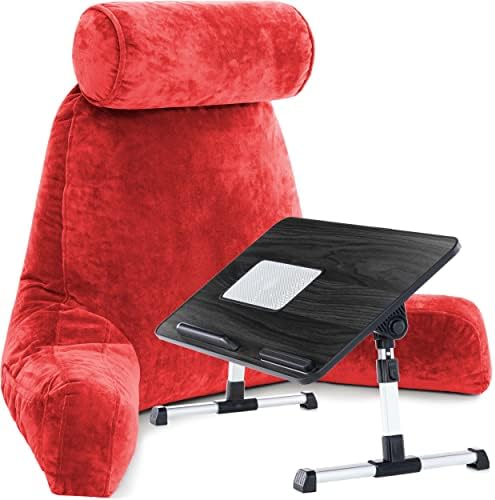 Combo de travesseiro de marido - travesseiro de encosto com braços: xxl vermelho e lap mesa de mesa bandeja: