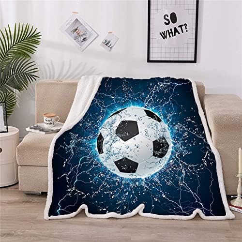 Cobertor de futebol zzkslife Bola de futebol com estampa 3D de estampa 3D no fundo azul de água azul macio