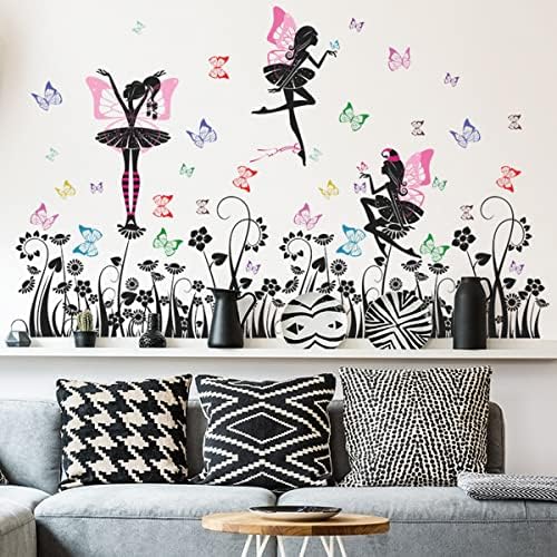Caicome Black Ballet Girl Decoração de quarto colorido Decoração de parede de borboleta para meninas Bedroom