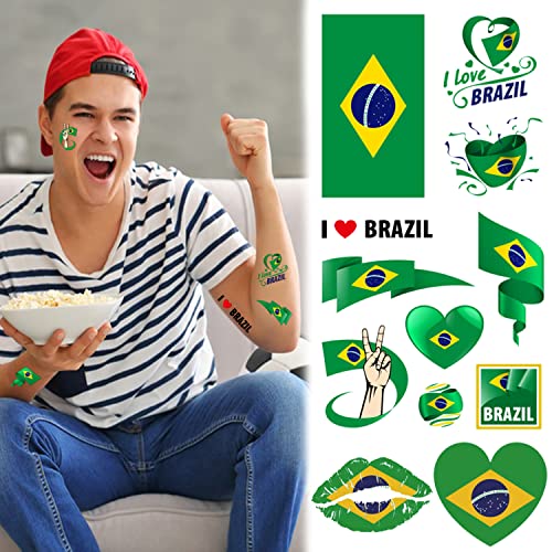 Leesgel 40 Folhas Bola da Copa do Mundo 2022 Bandeira Brasil Tatuagens temporárias para crianças adultos,