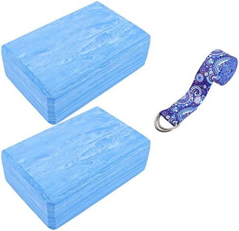 Besportble Yoga Strap Yoga tiras e conjunto de blocos 2pcs EVA Blocos de ioga de espuma 1pc Metal D-ring tira