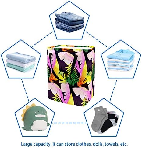 Cesto de roupa de lavanderia dobrável com estampa de folhas tropicais, cestas de lavanderia à prova