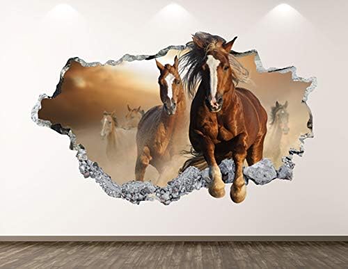 West Mountain Horses Wall Decalt Art Decor 3D Smashed Farm Animal Sticker Poster Kids Room Mural Presente