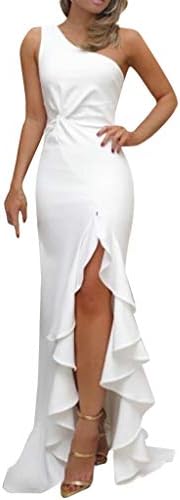 Moda Maxi Formal Womens Dress Slim One Ruched ombro vestidos de ombro preto traje o vestido de corpo feminino