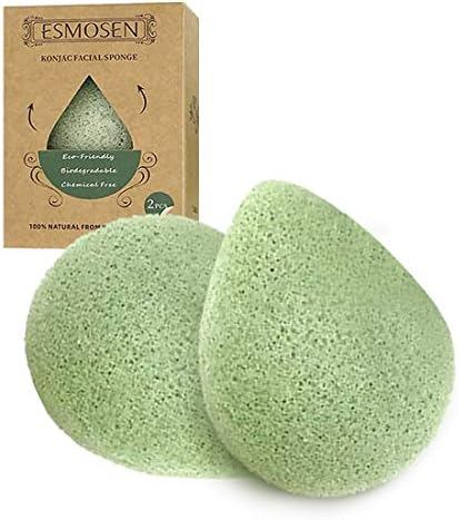 Esmosen 2 pc de chá verde natural konjac esponjas faciais para limpeza de rosto profundo e esfoliação suave,