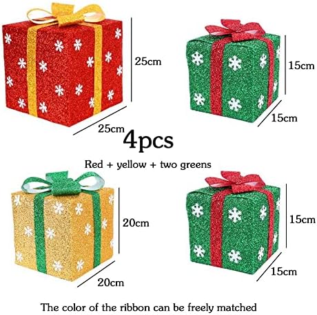 RULUTI 4PCS Caixas de Natal Decorações Arenamento de Natal Caixas Verde Amarelas Verde Amarel