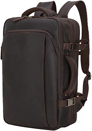 Mochila de laptop de couro Kawa de 15,6 polegadas para homens expansíveis 36l Business Travel Rucksack Daypack Weekender