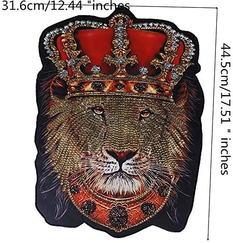 Big Crown Lion King Head Patches Motivos de impressão de lantejoulas de tecido grande costurar em grandes acessórios