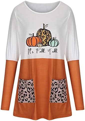 É o outono de túnica de túnica para mulheres engraçadas de letra de abóbora impressão camisetas coloridas