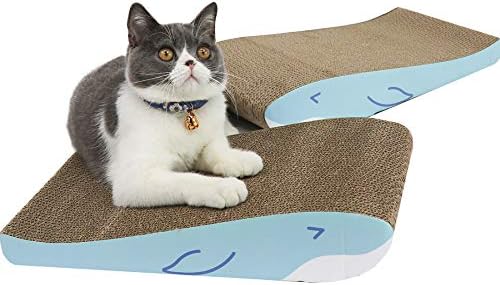 MSBC Wide Cat Scratcher Cardboard 17 X10 Conjunto de formas de baleia de 2, gato gato riscando reciclagem de corrugar
