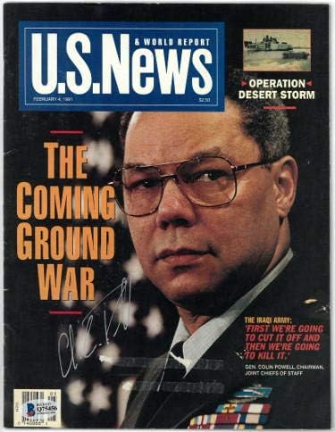 Colin Powell assinou o U.S. News & World Report Magazine 2/4/1991- Beckett/Bas Q75456 - Autenticação
