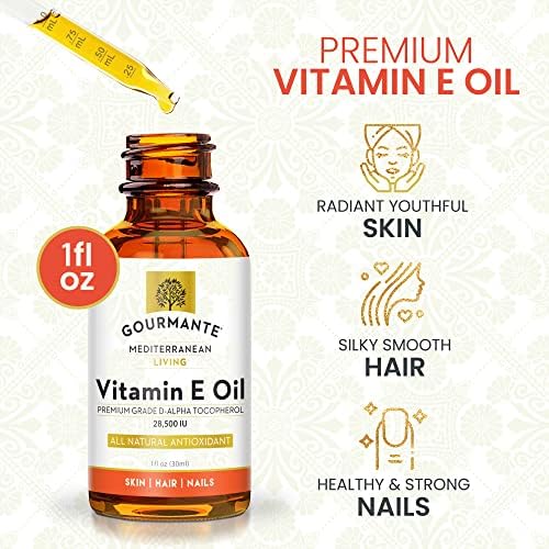 Óleo de vitamina E natural Gourmante para saúde da pele, cabelos e unhas, óleo de vitamina E premium