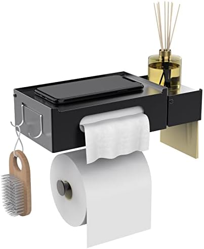 Estefanlo titular de papel higiênico com banheiro de banheiro de prateleira PAPAPEL PAPELO com lençóis montados na parede Suporte de papel higiênico adesivo, preto