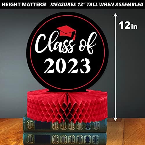 2023 Decorações de graduação Classe de 2023 Mesa de graduação de 5 pacote Decorações centrais - Classe de dupla face de 2023 Decorações de festa de graduação - Decorações de festa de graduação vermelha de 12 ”2023