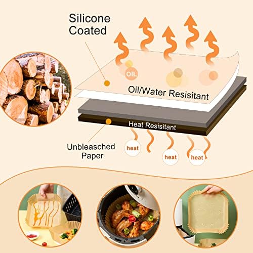 Air Fryer Paper Liners descartáveis: Felas de pergaminho à prova de óleo de 100pcs redondos, revestimento
