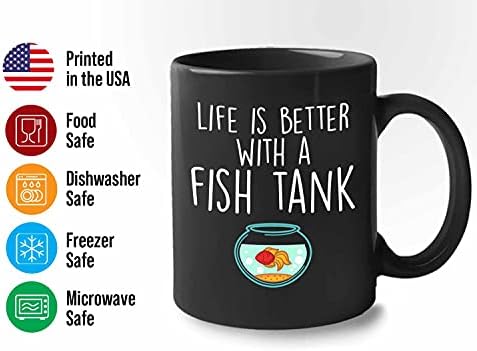 Bubble abraços de peixe amantes caneca de café 11 oz preto - lfe é melhor com um tanque de peixe - aquário peixe