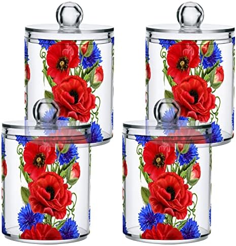 Yyzzh Padrão floral vertical Red Poppy Blue Cornflower 4 Pacote Distribuidor QTIP PACK para cotocolos