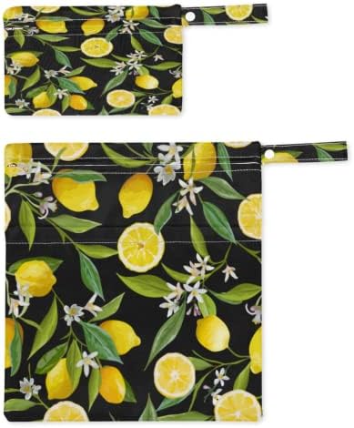 Limões de frutas deixa bolsa molhada 2 pacote com zíper, flor Flor Floral Frelaper Bolsa Organizador