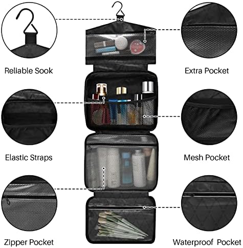 Bolsa de higiene pessoal para homens e homens com gancho e compartimentos resistentes à água Cosméticos