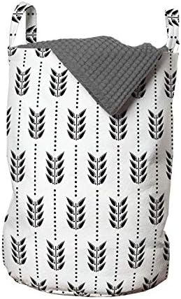 Bolsa de lavanderia em preto e branco de Ambesonne, composição geométrica com pontos e folhas de folhas de design