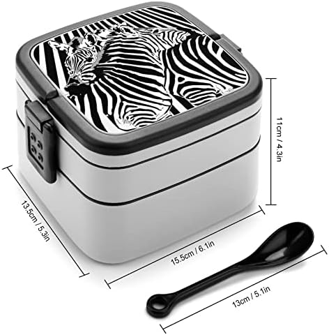 Listras zebras imprimem tudo em um recipiente de almoço adulto de uma caixa bento com colher para escola/trabalho/piquenique