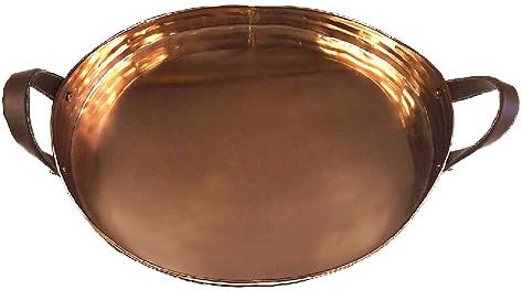 Bandeja de porção de aço inoxidável de cobre grande zuccor com confortável alça de couro falso | Bandeja