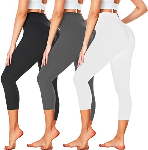 FullSoft 3 Pack Capri Leggings for Women - Calça de ioga de treino preto de controle de barragem de cintura alta