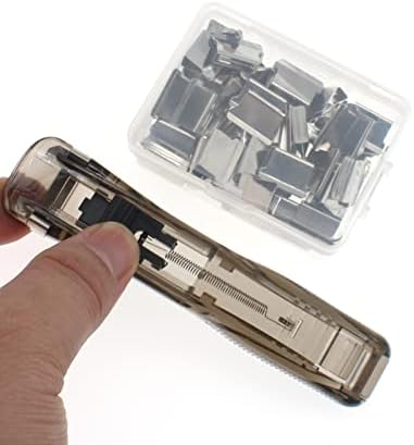 Dispensador de clipe de molusco de papel ozxno com 50pcs de recarga de metal clipes portátil Pusher Black