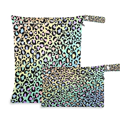 Kigai elegante colorido de estampa de leopardo praia molhado saco seco 2 pacote - bolsas de fraldas