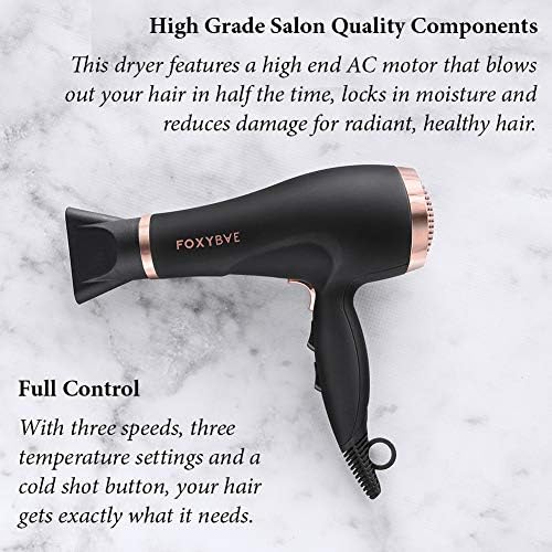 FOXYBAE Blomance Professional Hair Secer - Salon Gold Gold Rose e Black Ionic Buft Secer - Cerâmica turmalina e íons negativos - MSRP $ 174