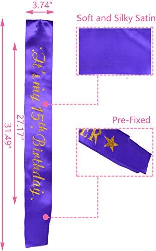 15º aniversário FATA E TIARA PARA MENINAS - FABULOSO Conjunto: Glitter Sash + Estrelas Rhinestone Purple Premium