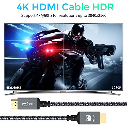 Twozoh 4K Cabo HDMI 3,3 pés, alta velocidade 60Hz 18Gbps HDMI trançado a um cabo HDMI compatível
