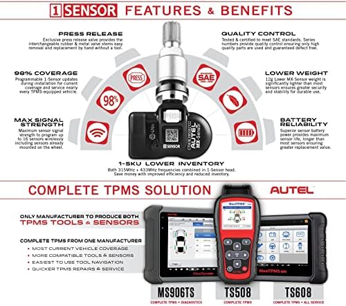 Sensores Autel TPMS, sensor Autel MX, 2in115MHz+433MHz Sensores de pneus, programável de sensores,