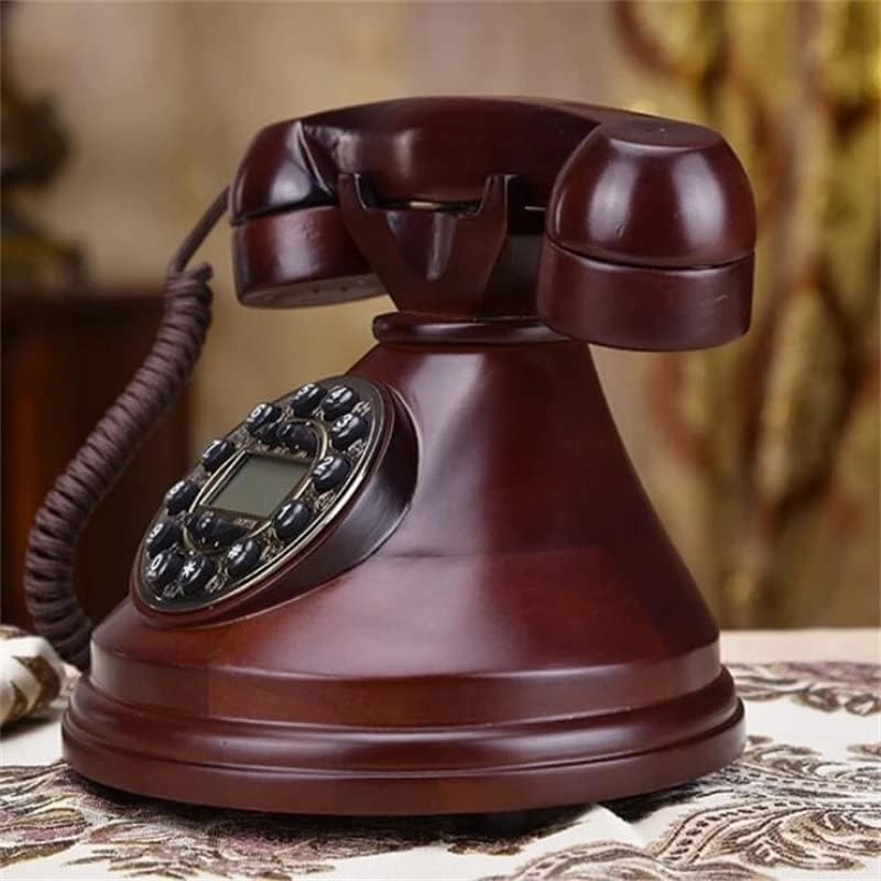 Zlxdp Antique moda com moda retrô de madeira sólida fixo Telefone fixo Antigo telefone fixo/redial/ID de chamadas