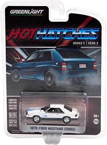 Greenlight 63020 -C Hatches Hot Hatches Série 2 - 1979 Mustang Cobra - GLOW BRANCO E MEIO BLUE 1:64 Diecast da