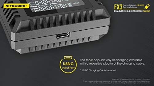 NITECORE FX3 2-SLOT USB-C CARGA RÁPIDO QC CARREGOR DE bateria compatível com Fujifilm X-T4 Câmera NP-W235