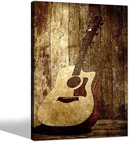 Sechars - Guitar Canvas de guitarra decoração de parede de arte musical art imprimido na tela esticada e emoldurada guitarra em madeira rústica de madeira decoração de arte de parede