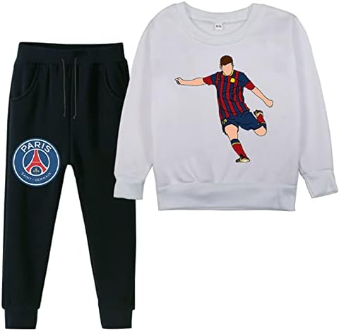 Ateecp Kid Lionel Messi 2 PCs Manga longa Crewneck Roupfits-Fleece Pullover Capuz e da cintura