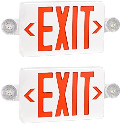 Sinal de saída de LED vermelho com luzes de emergência, duas luzes de saída de emergência de cabeça ajustável