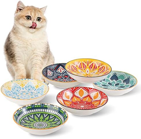 Conjunto de tigela de comida de gato de cerâmica - tigela de gato rasa de 5,5 polegadas de largura para fadiga
