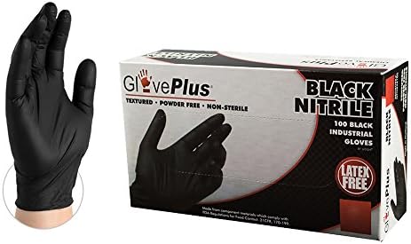 Glove Plus - Nitrila preta XL texturizada/sem pó - Não estéril