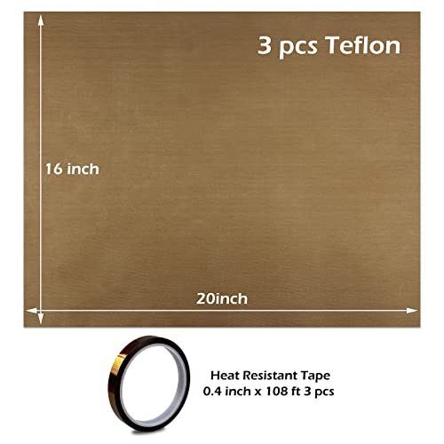 PTFE TEFLON Fita fita adesiva Aquecimento Fita resistente a calor, 16 x 20 Folha de transferência