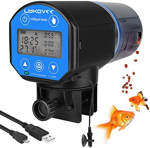 Lukovee alimentador automático de peixes, tempo de alimentação Exibir o timer recarregável USB Aquário à