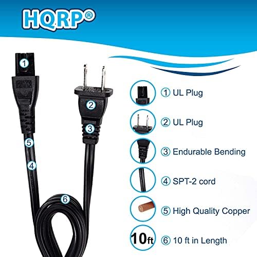 HQRP CA Power Cord Compatível com Audioengine A5 A5+ S8 B2 Bluetooth Alto